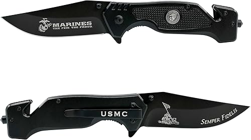 Miniatura 2 de Military Gift Shop USMC Cuchillo táctico plegable Elite - Cuchillo de rescate marino