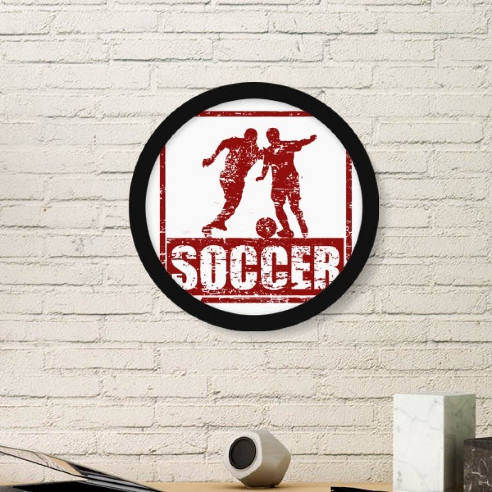 Cadre photo rond en bois noir avec peinture de football rouge décoratif pour salon