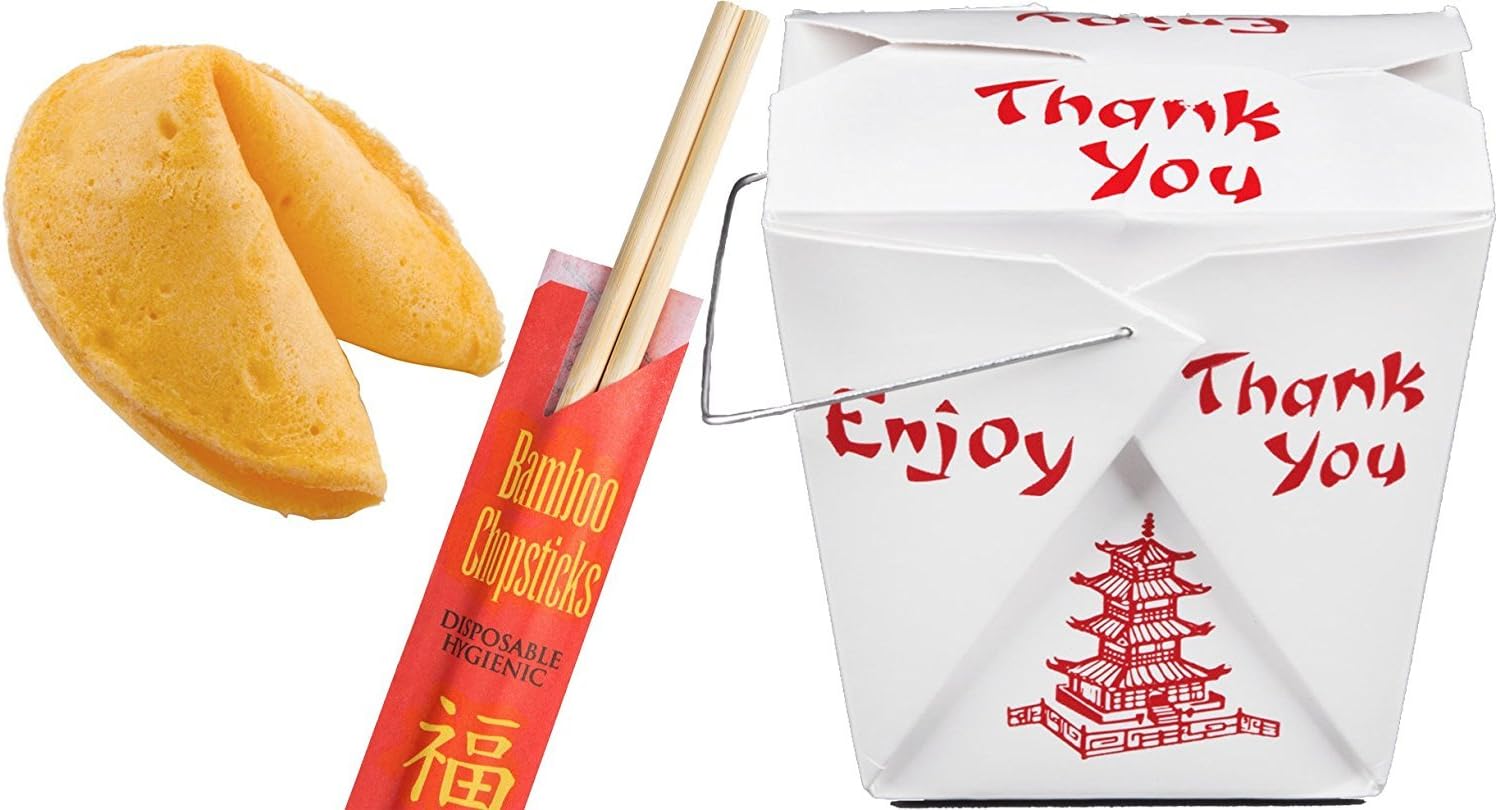 Asian/Chinese Party pack, 25 Kit Premium Quality To-Go Container, Chop Sticks & Fortune Cookies