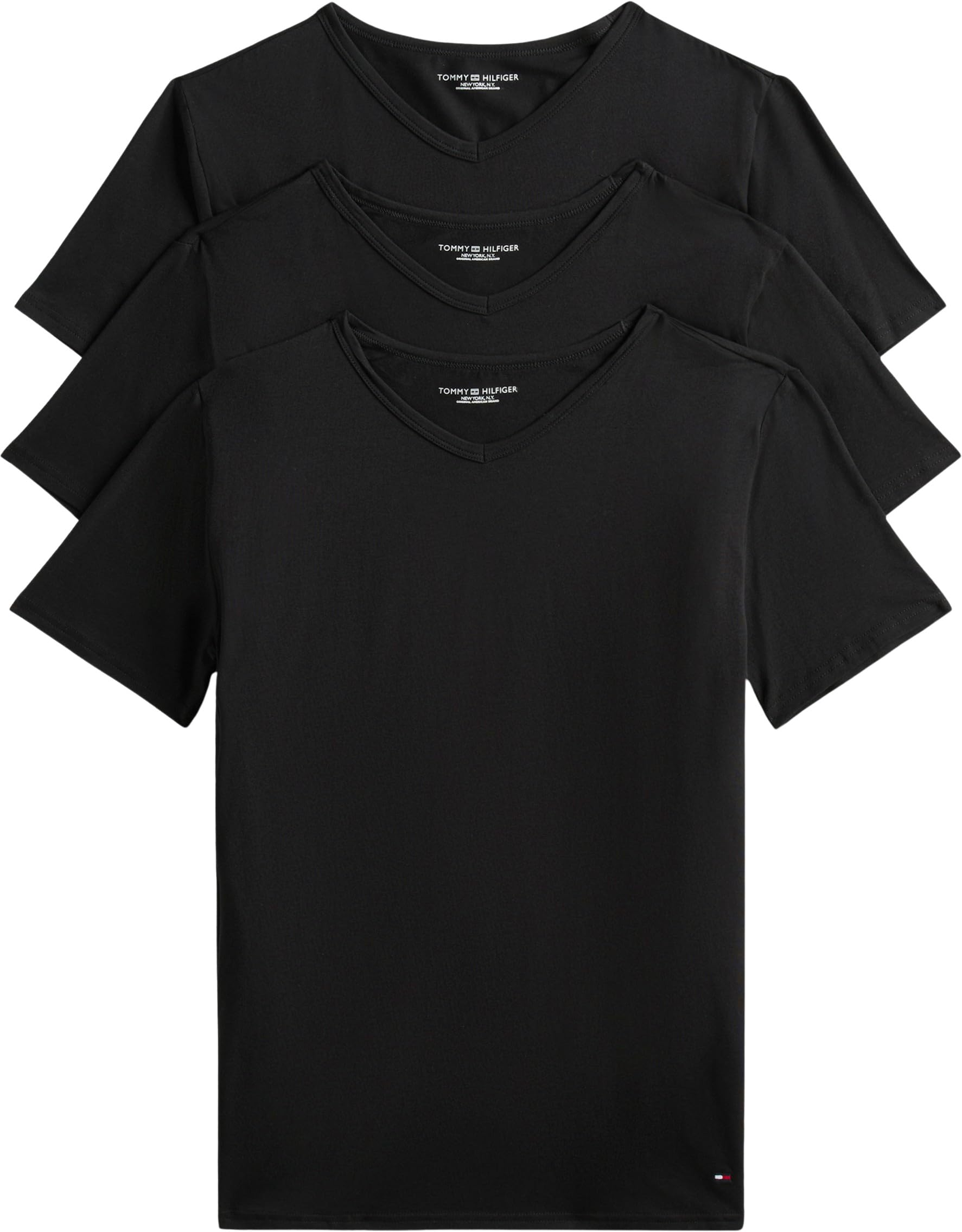 Tommy Hilfiger Herren 3er Pack T-Shirts Kurzarm Stretch V-Ausschnitt