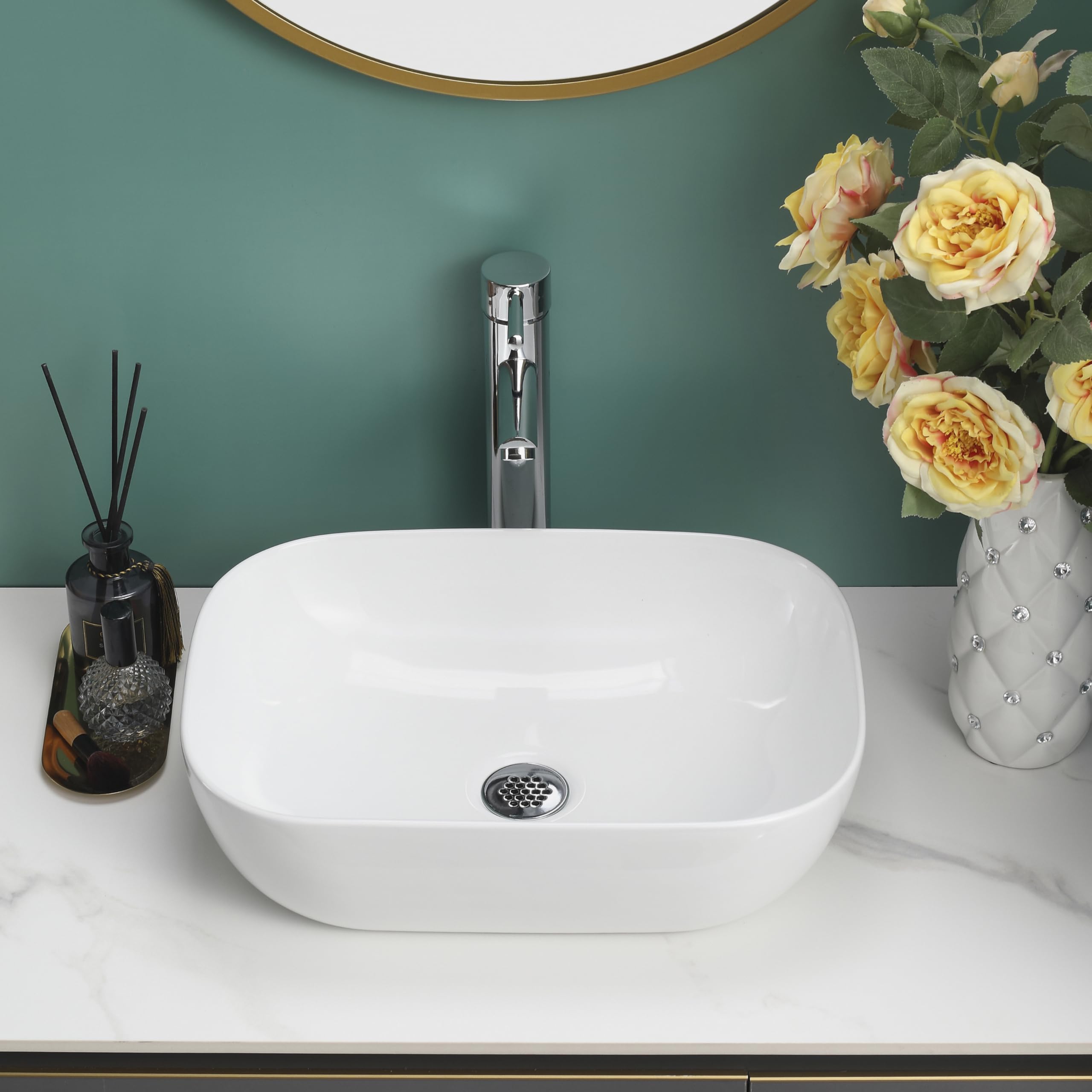 BELOFAY Counter Top Bathroom Sink Basin – Modern White Ceramic Wash Basin with Scratch-Resistant Gloss Surface – Sink basins for Cloakroom,Vanity Cabinet and Bathrooms (Oval 3) — image 1