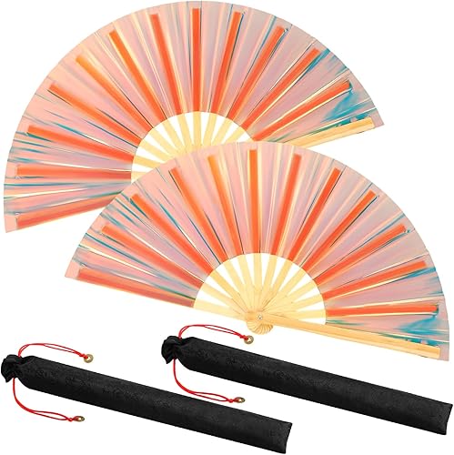 Maitys Large Rave Fan Clap Fans for Line Dancing Large Holographic Folding Hand Fans for Men and Women, Festival, Tai Ji, Kungfu, Martial Art, Láser