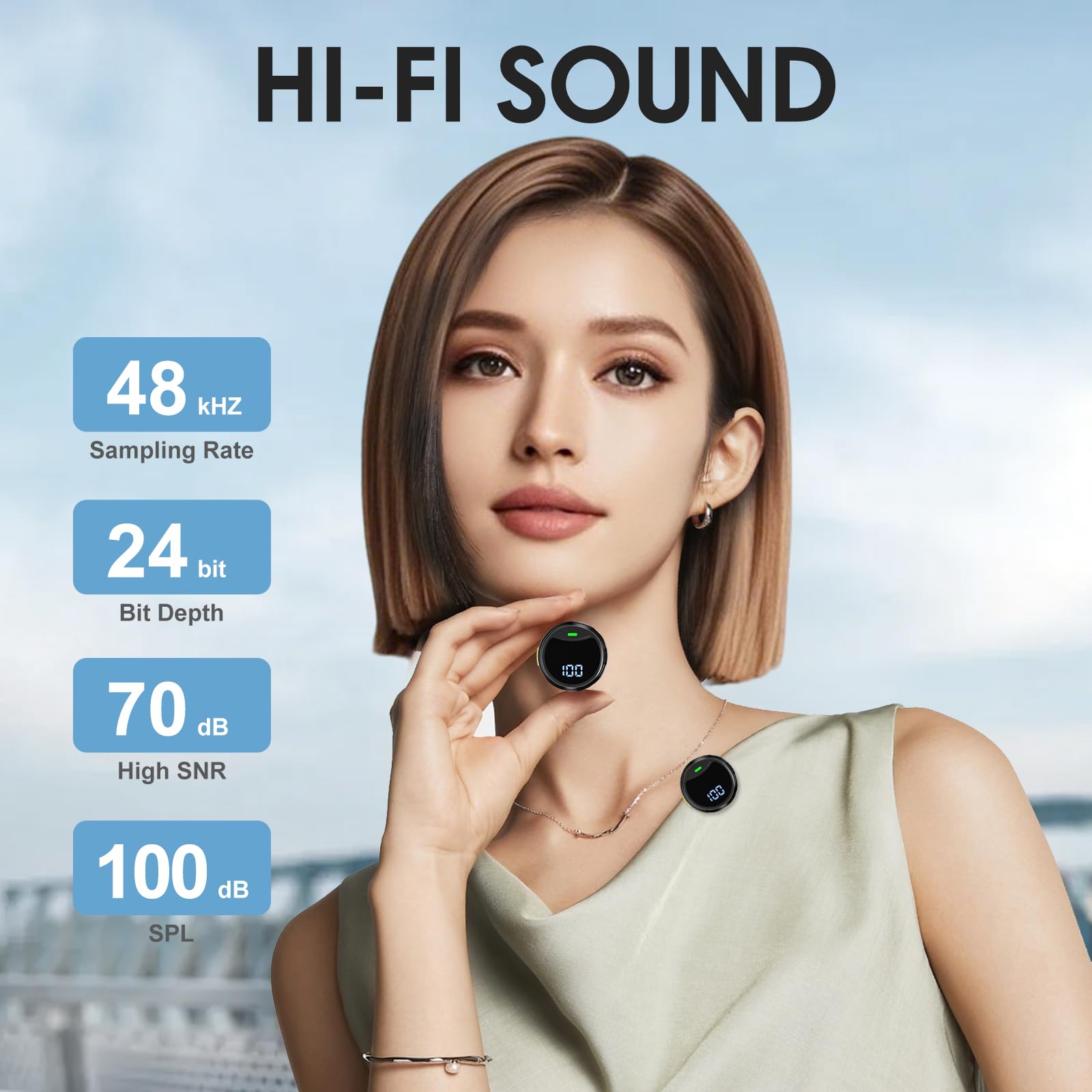 Wireless Lavalier Microphone for iPhone/Android, Mini Lapel Mic with Noise Cancellation, 30h Battery Life, USB-C/Lightning Plug, iPhone Microphone for Video Recording, Vlogging