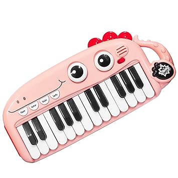 VGRASSP 24 Keys Dinosaur Face Electronic Keyboard Piano Toy for Kids and Toddlers with 3 Mode Change Feature - The Portable Melodious Musical Instrument - Color As Per Stock - image, photos