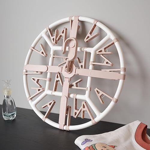 Miniatura 5 de Perchas de secado de ropa plegables de plástico con 20 clips de secado (círculo rosa claro)