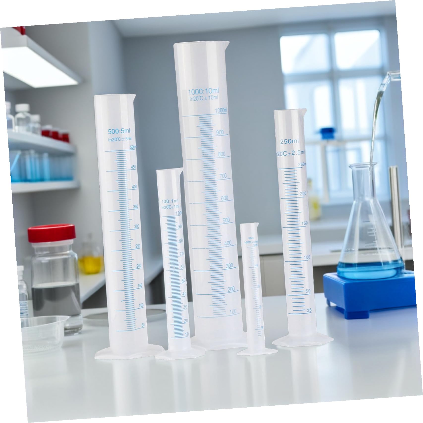 Cabilock Cilindros de Plástico para Laboratorio Graduación en 5 Piezas, Ideales para Medición de Líquidos en Entornos Científicos
