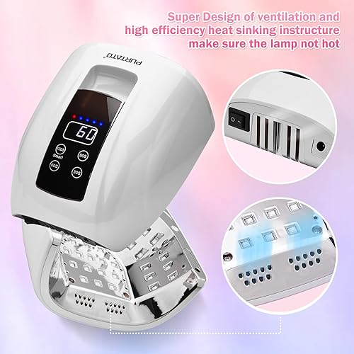 Miniatura 7 de Purtato Lámpara de uñas inalámbrica LED UV recargable de salón profesional 45 cuentas de lámpara de larga duración parte inferior de acero