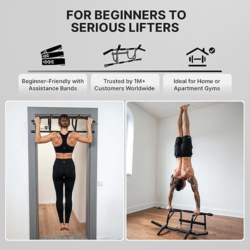 Vista 9 de DMoose Fitness Barra de dominadas para puerta – Capacidad de hasta 250 libras, sin atornillar ni deslizarse, dominada colgante y barra de barbilla