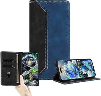 IVY Dual-Tone Flip Wallet Case for TCL 50 LE / K23 / K24,RFID Blocking PU Leather Cover with Card Slots & Stand Function - Black&Dark Blue