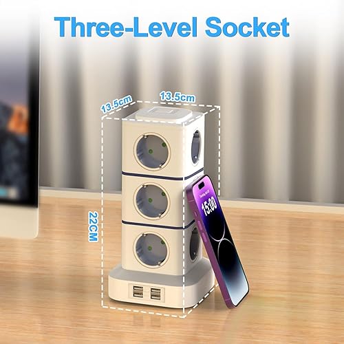 Miniatura 6 de Regleta de alimentación con protector de sobretensiones de 10 pies con 12 salidas de CA, 4 puertos USB, estación de carga, regletas de alimentación