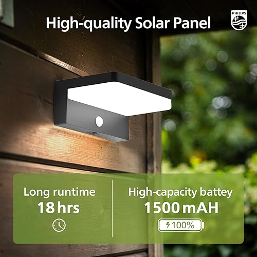 Miniatura 6 de Philips Luz de pared solar con sensor de movimiento para exteriores, 3 modos de iluminación, 5000 K IP54 impermeable, luz LED solar para garaje,