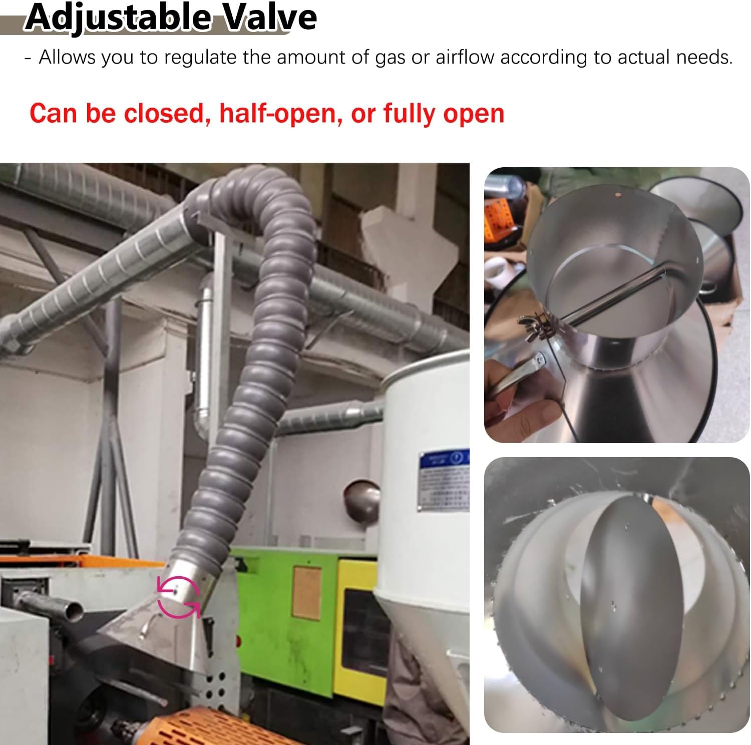 Industrial Duct Hose Fume Extractor with Hood, Flexible Articulated Arm Tube for Air, Smoke & Dust Removal, 100mm (3.9") Diameter, 2.5m (8.2ft) Dust Collection Solution