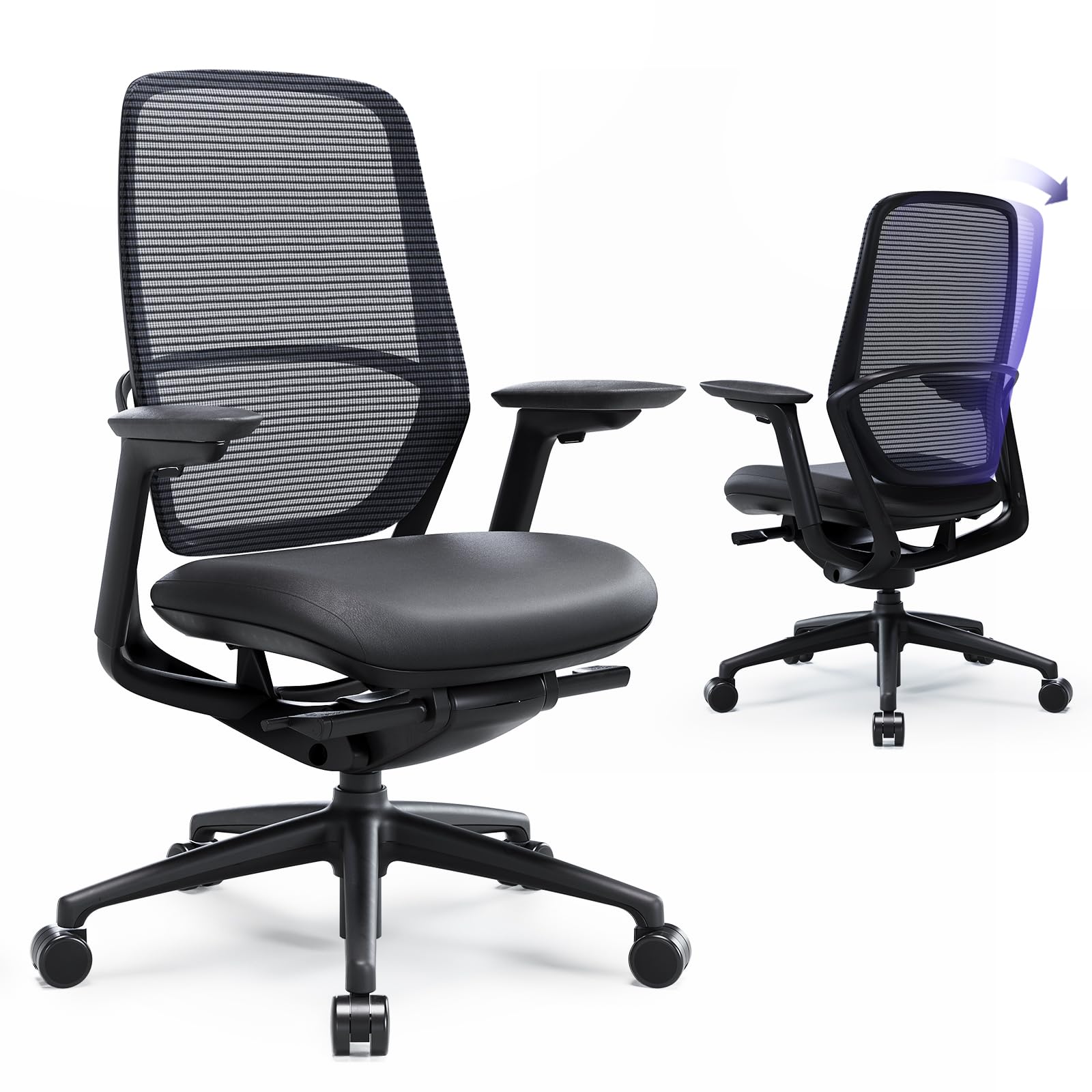 Ergonomic Office Chair High Back Mesh Desk Chair with Adjustable Lumbar Support Reclining Backrest 4D Armrests Breathable Mesh