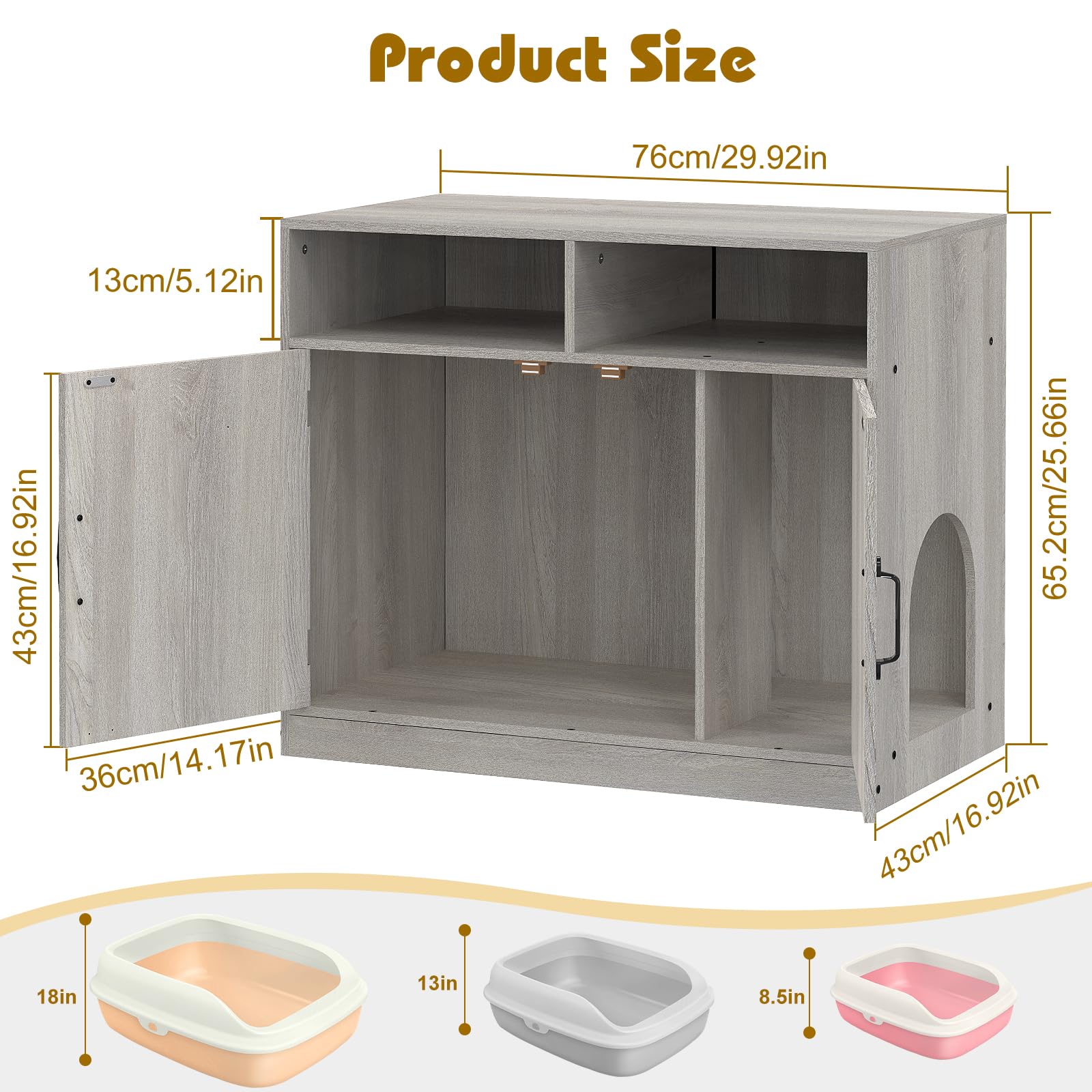 Hidden Litter Box Furniture Ultra-Large Wooden Enclosed Litter Box Furniture,2-Door Storage Cabinet, 2 Open Drawers, 1 Air Vents,Cat Litter Furniture Fit Most of Litter Box.(Gray, No Drawers) - image 2
