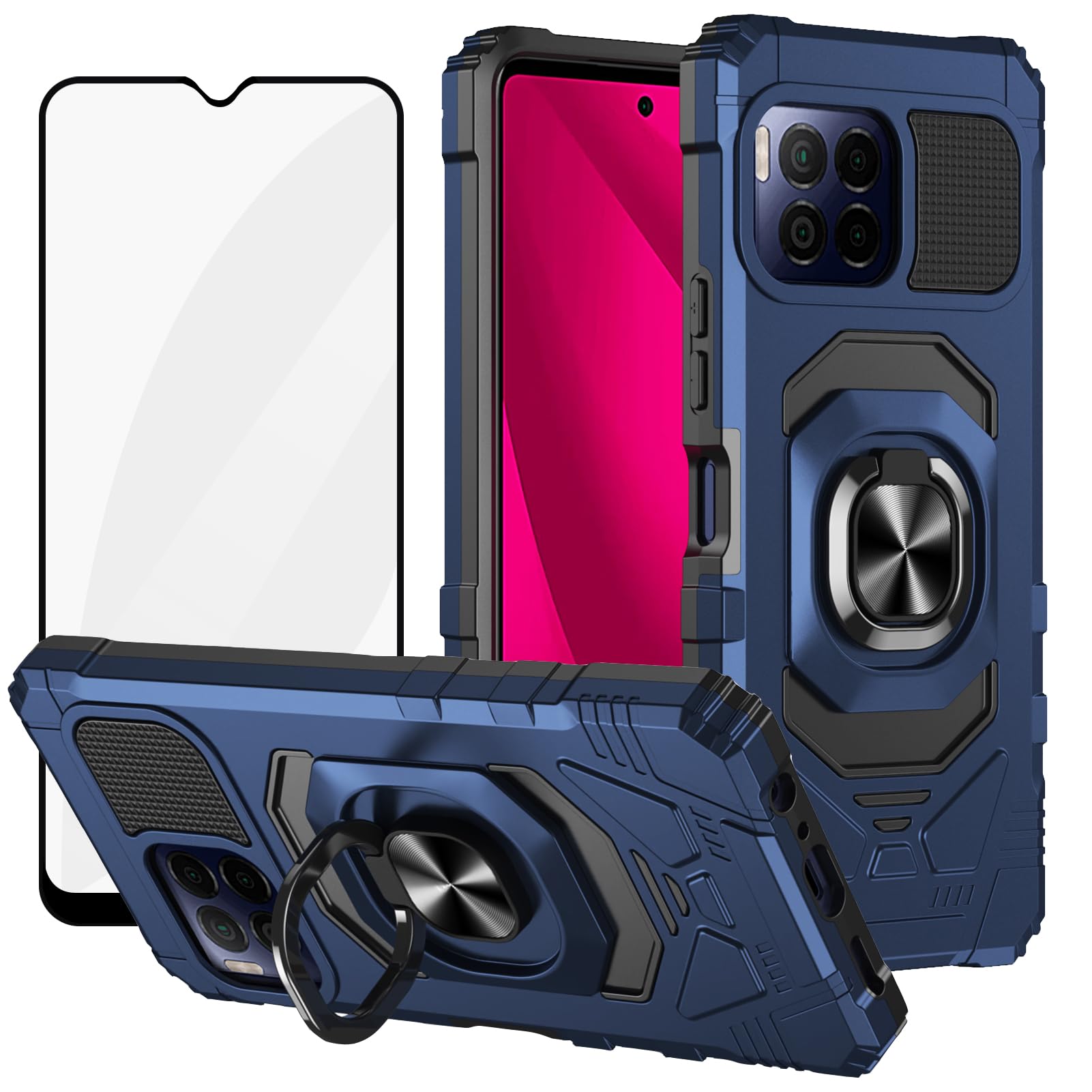 Ailiber for T-Mobile REVVL 7 Pro Magnetic Phone Case, Metro REVVL 7 Pro 5G Case with Screen Protector, Ring Kickstand for Car Mount, Heavy Duty Protective Cell Phone Case for REVVL7 Pro 5G-Blue