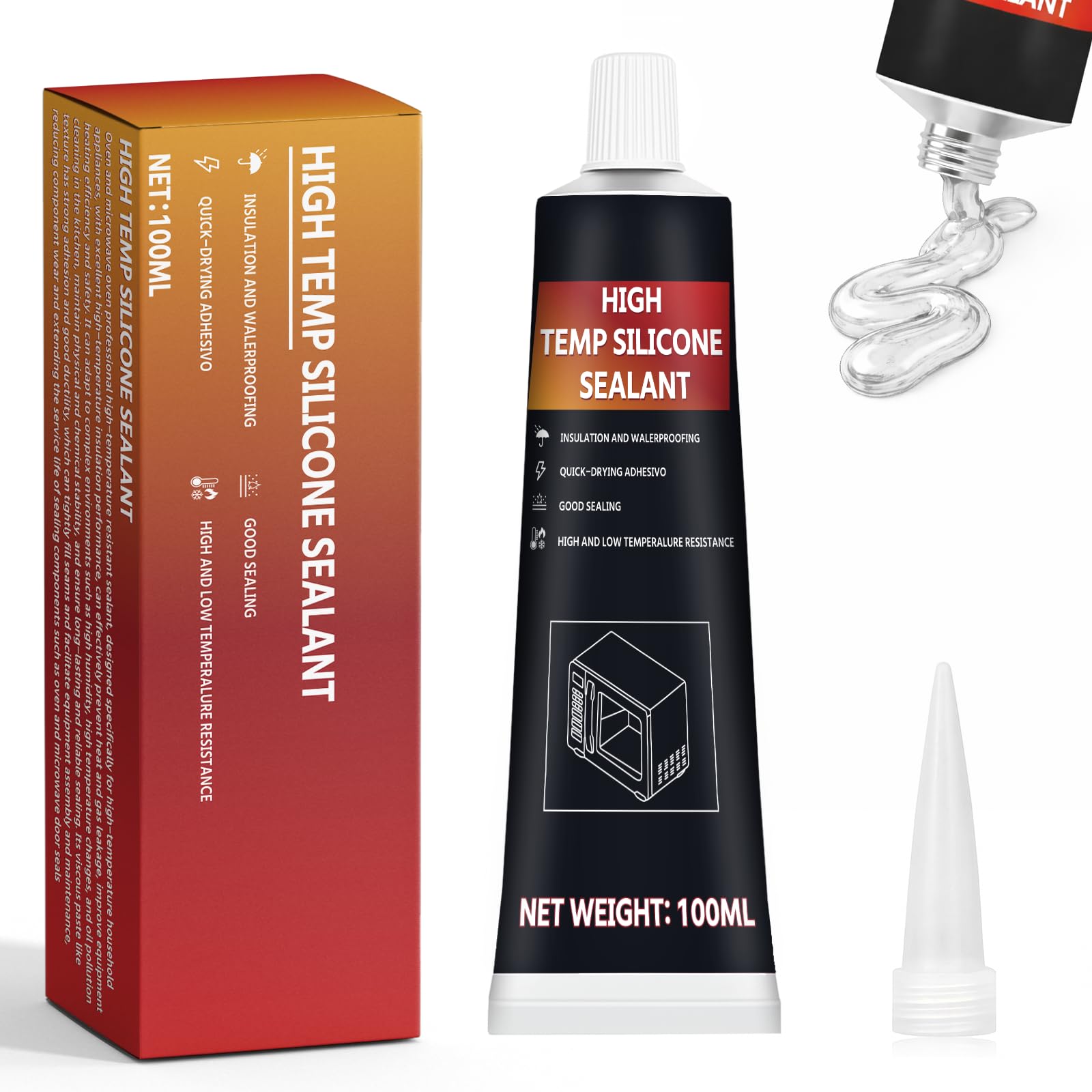 INNOVAYOU 100ml Clear Oven Heat Resistant Glue, 570°F Heat Resistant, High Temperature Adhesive for Oven, Grill, Microwave