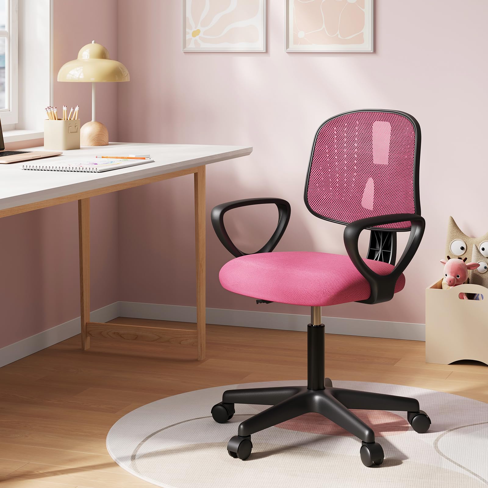 Chaise Bureau Enfant, Fauteuil de Bureau pour Adolescents, Chaise Ergonomique en Maille Respirante, Dossier Réglable, Rose, K0004BS