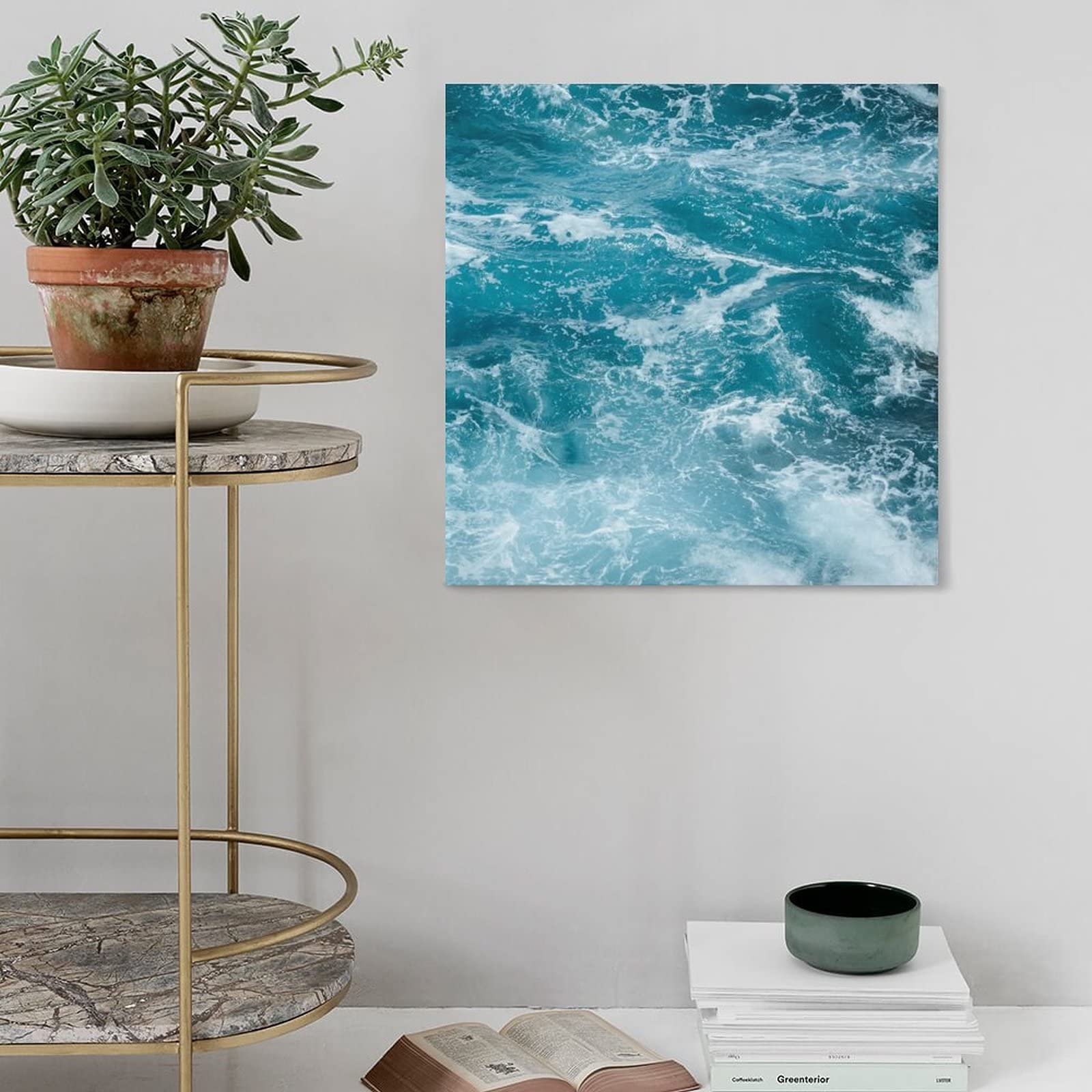 Blue Ocean Painting Canvas Wall Art for Corridor, Blue Ocean Waves