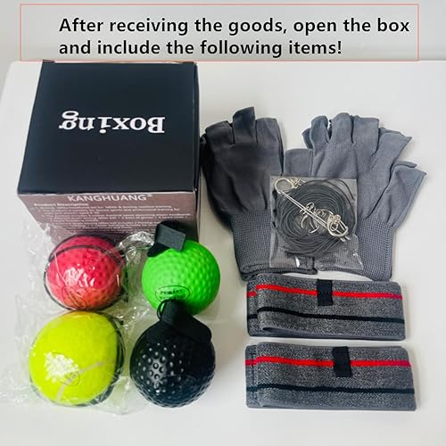 Miniatura 3 de Juego de diadema de bolas reflectantes de boxeo para entrenamiento de reacción de boxeo de artes marciales mixtas, 4 niveles diferentes, 2 diademas