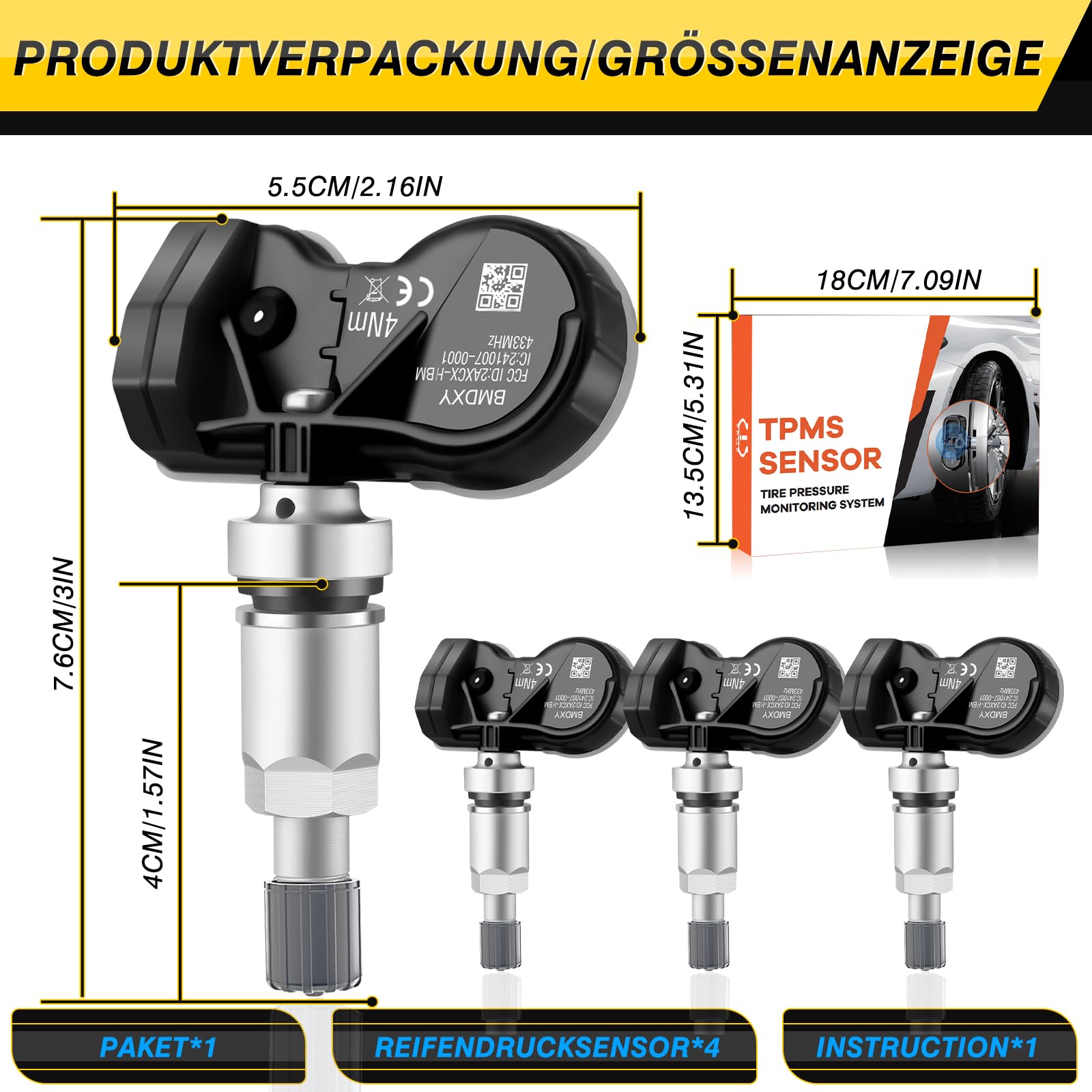 Reifendrucksensor Multiprotokoll TPMS Sensor RDKS kompatibel mit BMW 1 2 3 4 5 6 7 8 er für fast alle Modelle 36236781847 36236779490 36106790054 36106856209, 4 Stück
