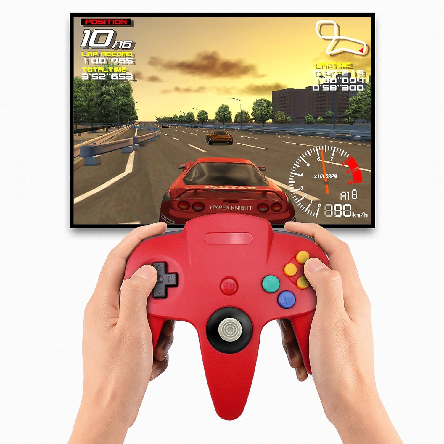 King Smart Wired N64 Controller,Upgrade Joystick Gamepad Controller for Original Nintendo 64 Console (Sapphire Blue and Clear Red) (Gray and Orange) (Renewed)