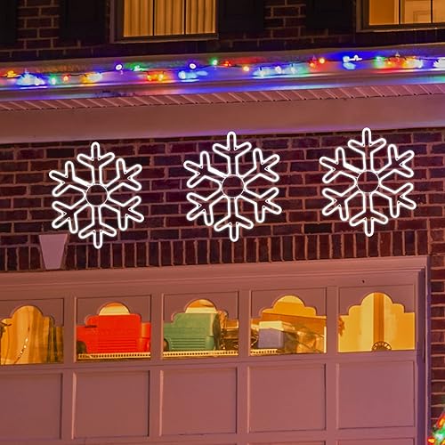 Miniatura 2 de [Grande 20 x 17 pulgadas] 480 LED superbrillantes con diseño de copo de nieve de neón LED blancos para decoración de Navidad al aire libre con