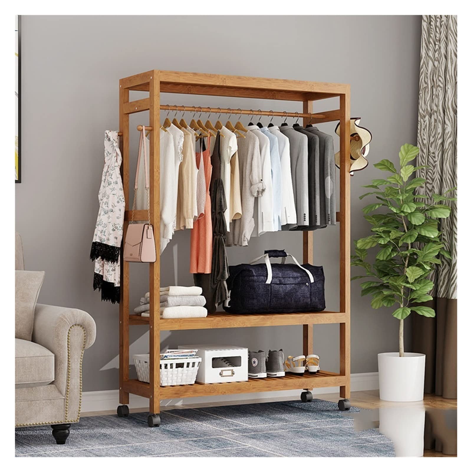 Cintre en bambou rotatif 360 armoire ouverte étagère chaussures 80cm couleur B