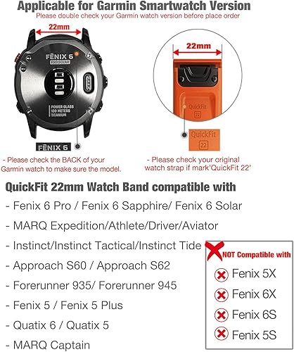 Miniatura 6 de Correa de reloj Fenix 5/Fenix 6, 0.866 pulgadas, ajuste rápido, de nailon, duradera, para Garmin Fenix 5/5 Plus, Fenix 6, Instinct, Quatix 5, MARQ,