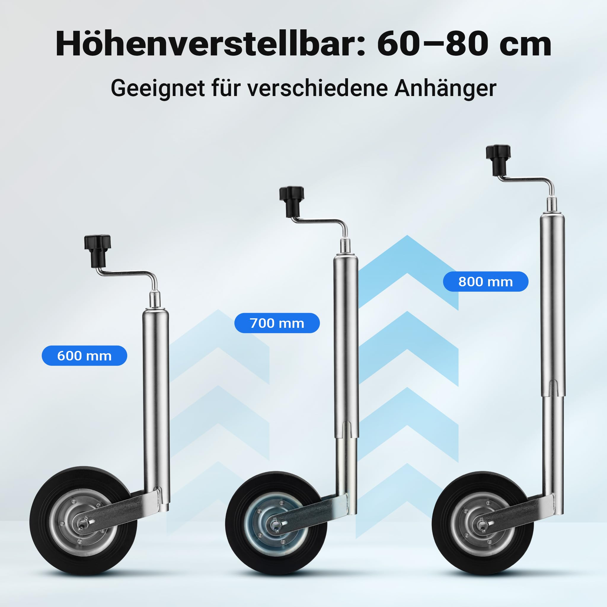 Wiltec Anhänger Stützrad mit 362 kg Stützlast ø48 mm, Bugrad mit Kurbel, Anhängerrad, Abstellstütze