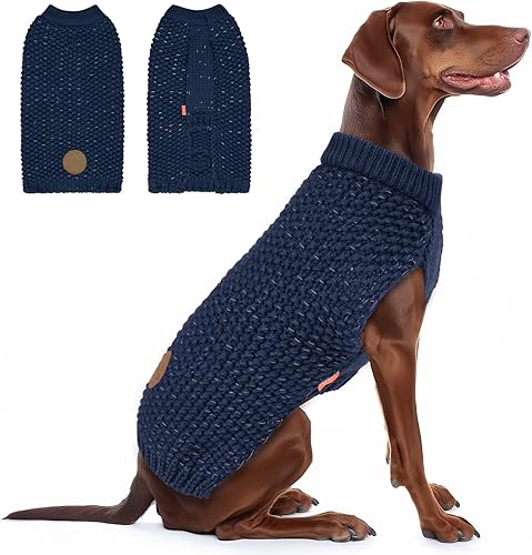 Miniatura 27 de KYEESE Suéter para Perros Grandes con Agujero para Correa Pullover Cálido con Hilo Reflectante Macho Tejido Grueso Elástico de Punto Abrigo