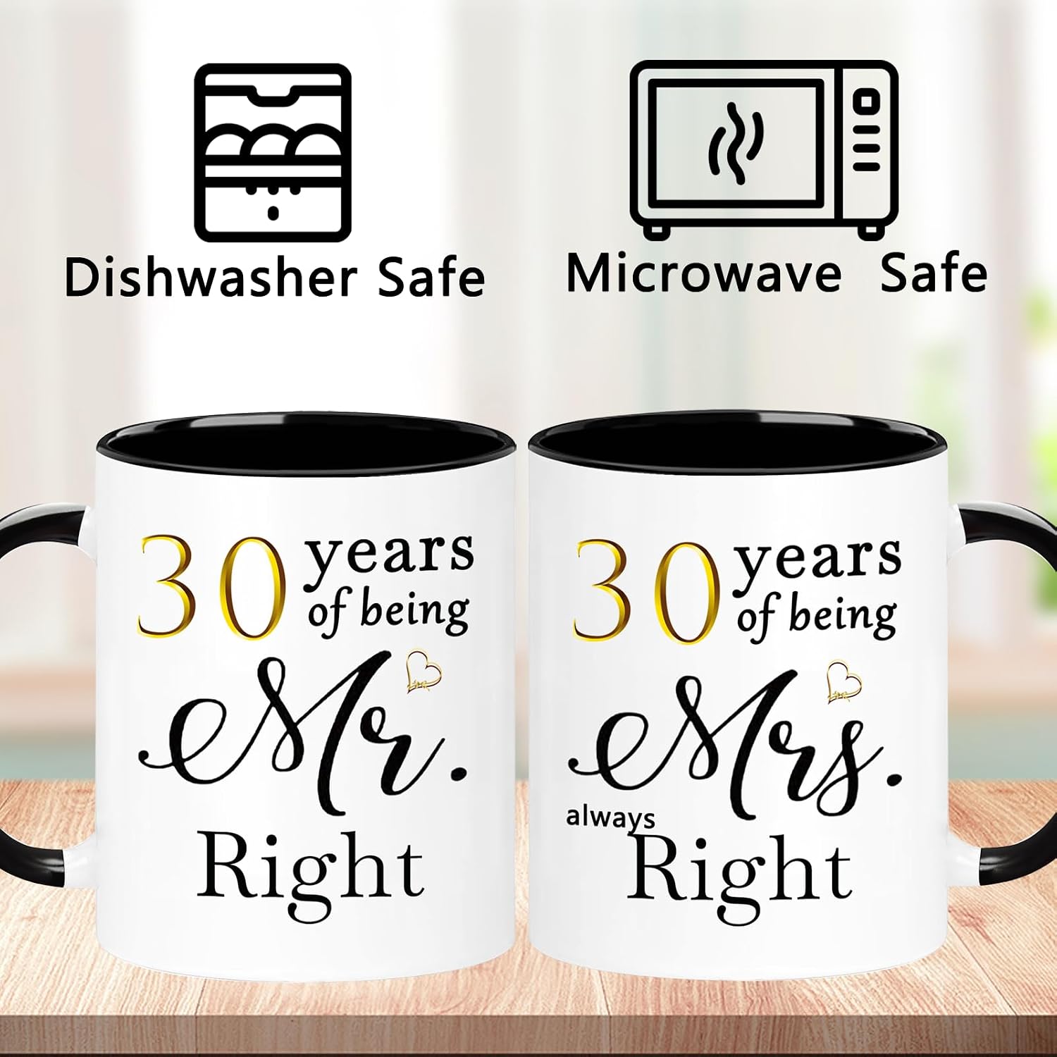 30 Year Anniversary Coffee Mugs Set of 2 for Couple Her Him Women Men