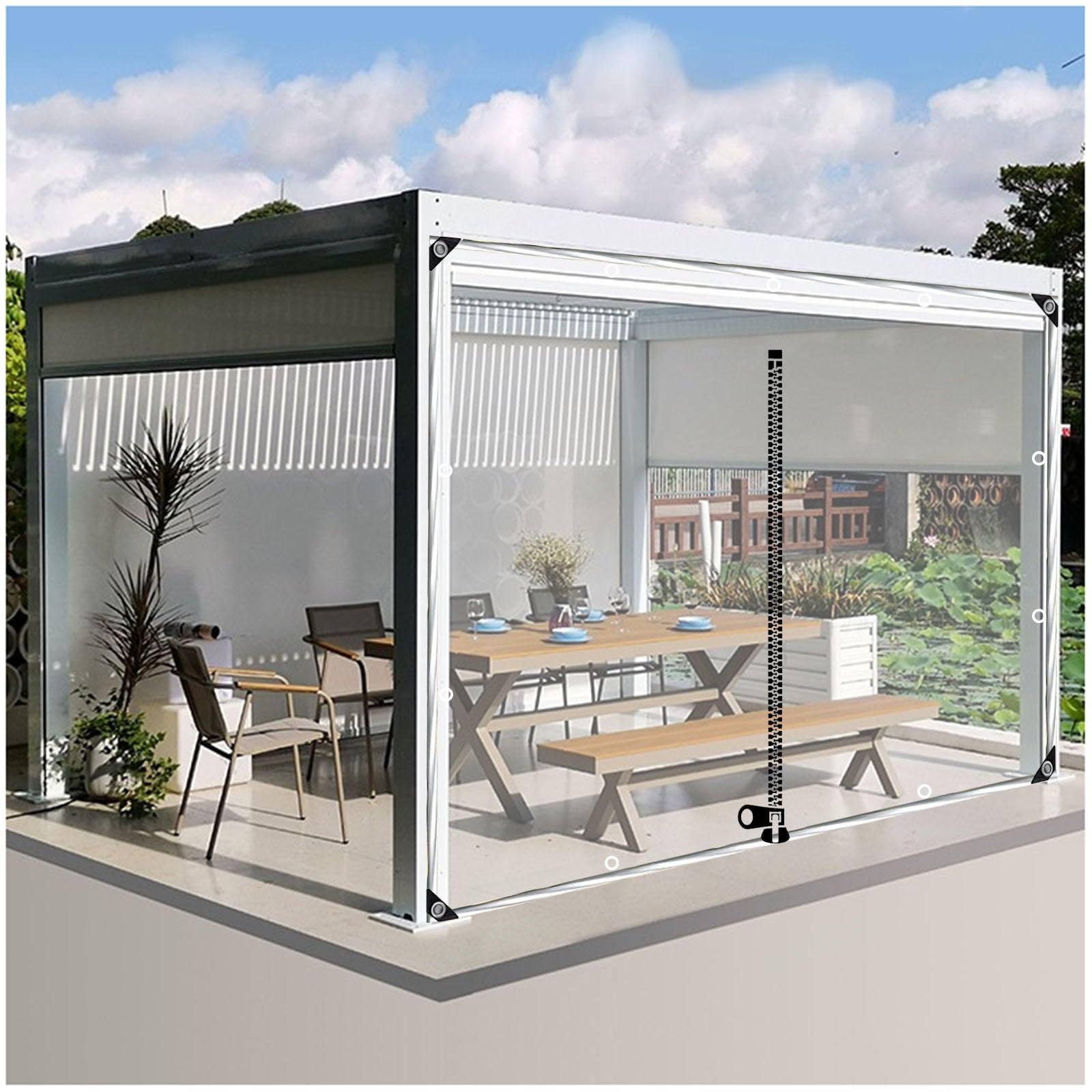 Tende Trasparenti Per Esterni, Impermeabili, Per Patio, 2 Pannelli, Con Occhielli, Per Soggiorno Camera Da Letto Veranda Pergolato Cabana 52 X 95 Nero 87929603