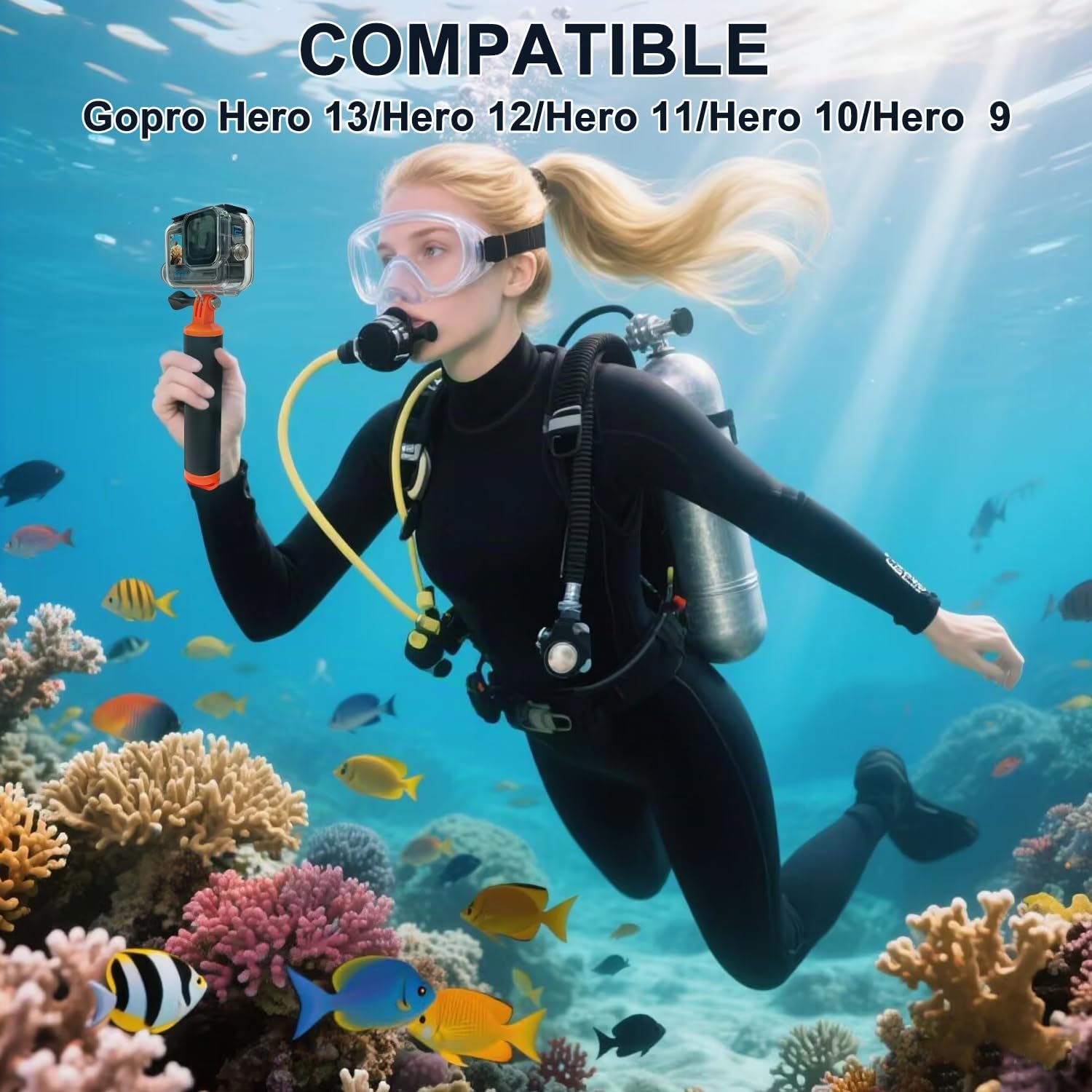Suptig Boîtier étanche pour GoPro Hero 13 Hero 12 Hero 11 Hero 10 Hero 9 Noir 50 m