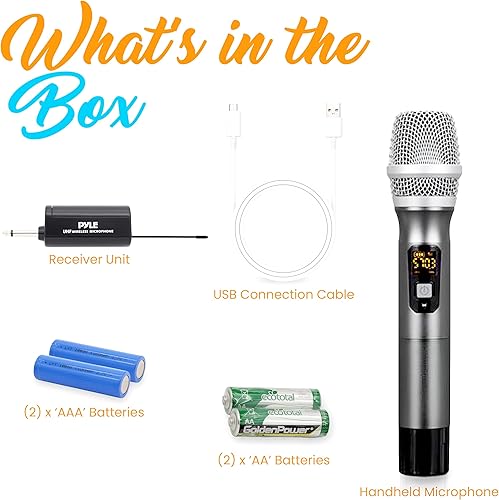Miniatura 7 de Pyle, Kit de sistema inalámbrico UHF, portátil, profesional, funciona con pilas, dinámico, unidireccional de mano, transmisor de micrófono