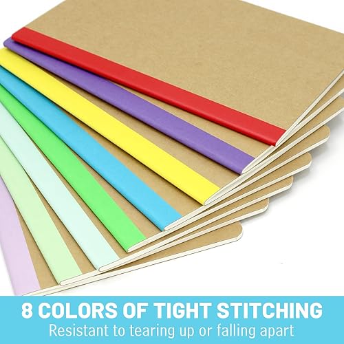 Miniatura 5 de 16 cuadernos de papel kraft de composición con rayas anchas, cubierta de papel kraft con rayas anchas en blanco, 60 páginas de 8.3 x 5.5 pulgadas, 8