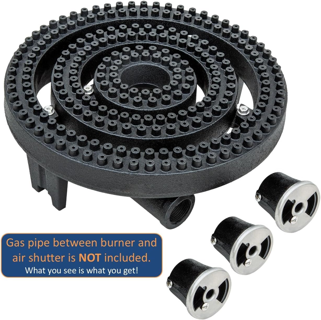 GSW WR-RB3-N Three Rings Burner with 3 Air Shutters, 1” & 3/4” Pipe 90,000 BTU/HR, Fitting for Stock Pot and Wok Ranges (3-Ring 3 Inlets)