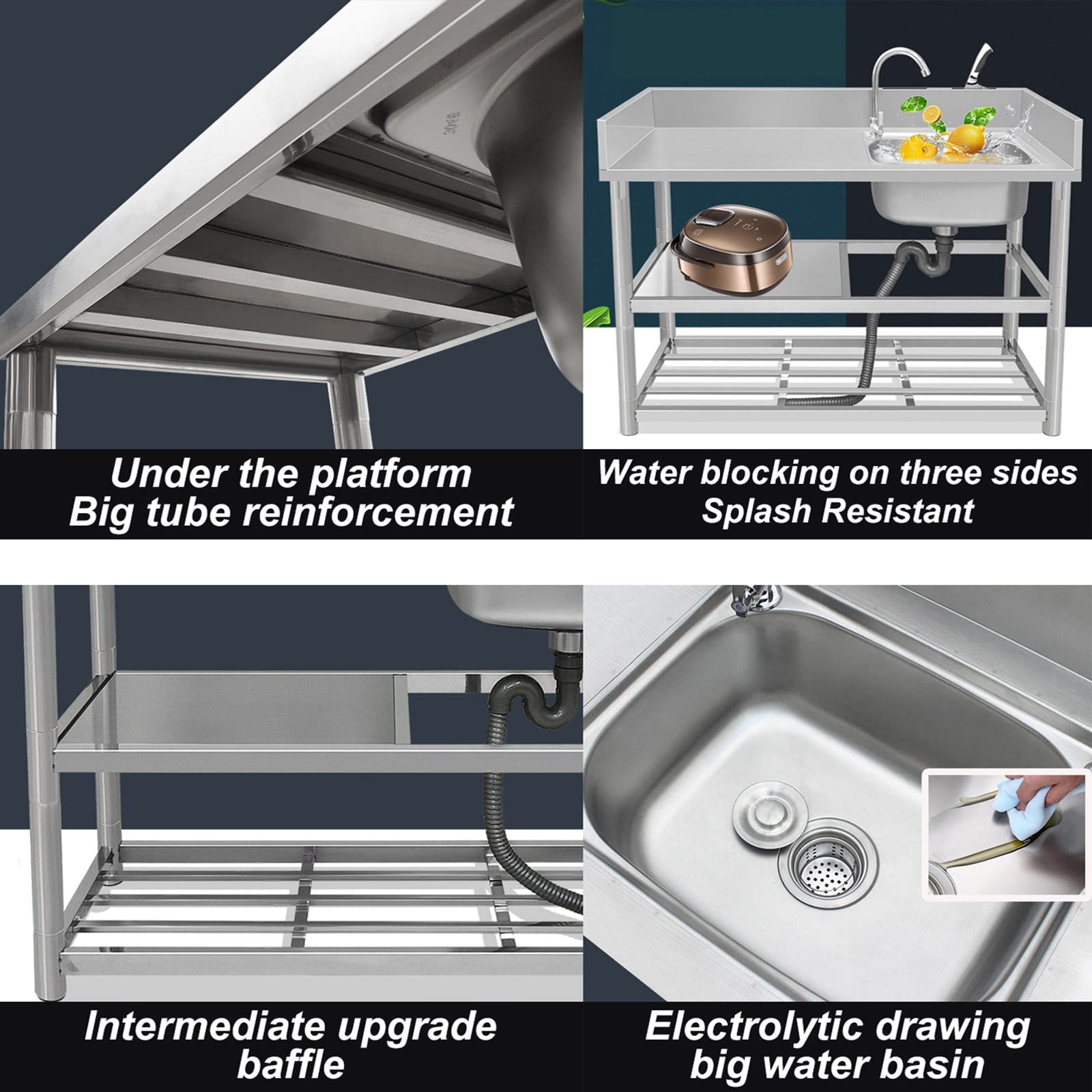 Lavello da Cucina Industriale in Acciaio Inox con Rubinetto e Filtro, Scomparto Singolo, Resistente, Facile da Pulire, Perfetto per ristoranti, Campeggio, Barbecue all'aperto e Gia