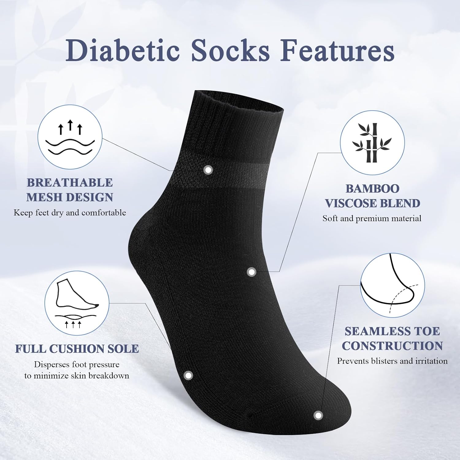 Bamboo Viscose Diabetic Socks for Women, 6 Pairs Non Binding Wide Top, Seamless Loose Cushion Socks for Swollen Feet - Image 8