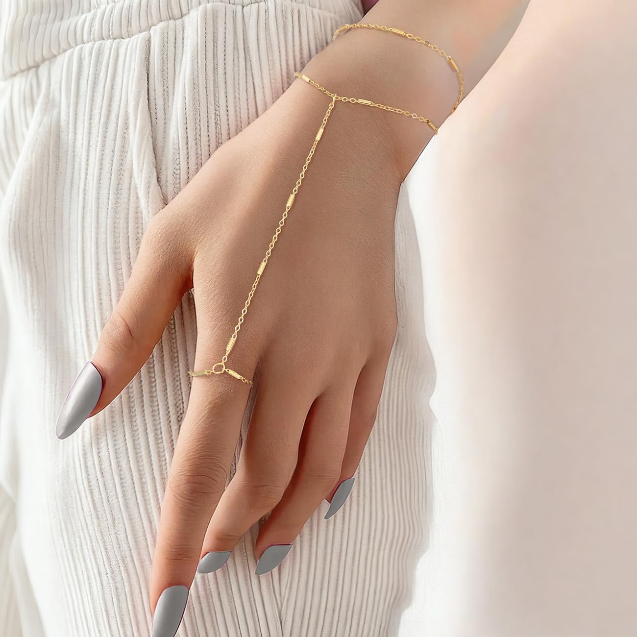 Yowivon Gold Ring Hand Chain Bracelet for Women, 14K Gold Plated Bracelets | Dainty Stackable Ring Bracelet Hand Chain for Women Set, Adjustable Hypoallergenic Trendy Link Chain Bracelets Jewelry Gift