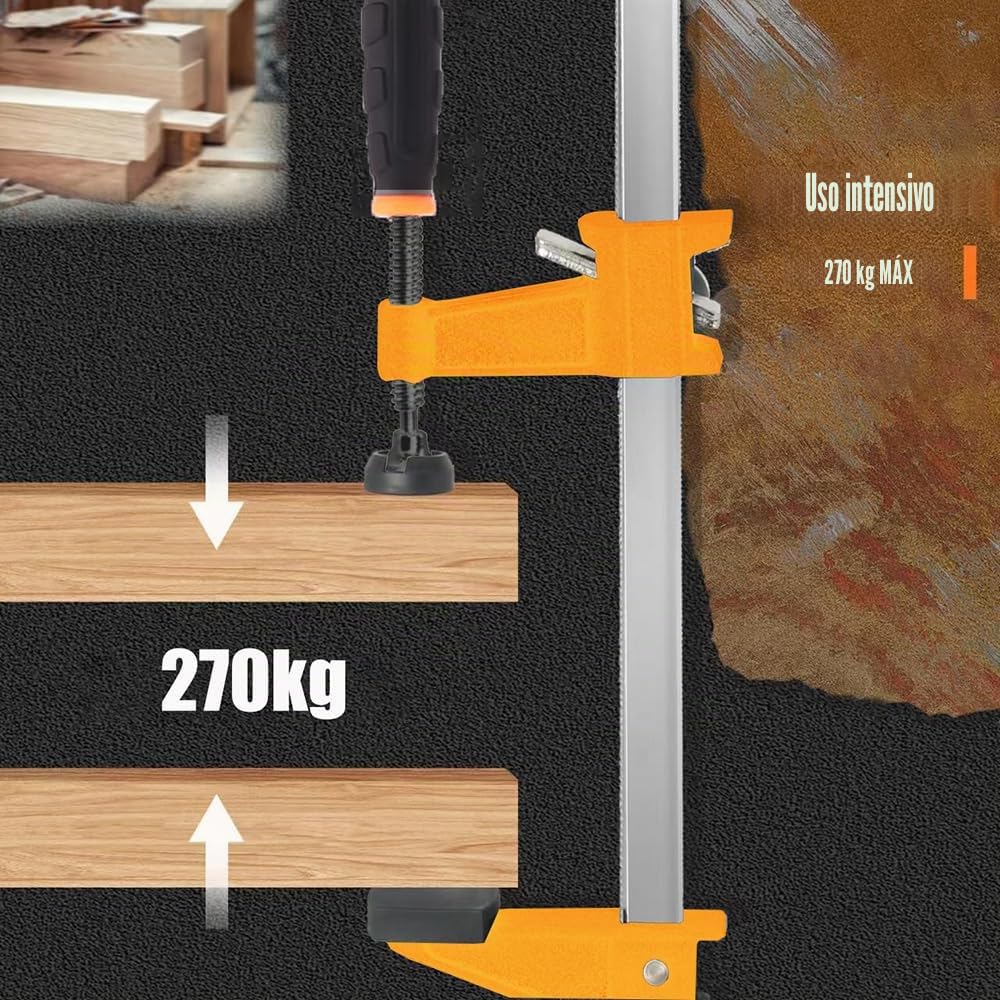 4 piezas Sargentos carpintero, 90cm de largo abrazaderas de barra de alta resistencia, Ajustable y Se Suelta Rápidamente, Fuerza Máxima de Sujeción 270kg