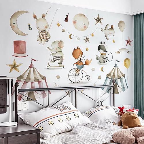 Miniatura 4 de Calcomanías de pared con diseño de animales de sacinora con diseño de elefante, conejito y elefante, diseño de dibujos animados, de vinilo extraíble