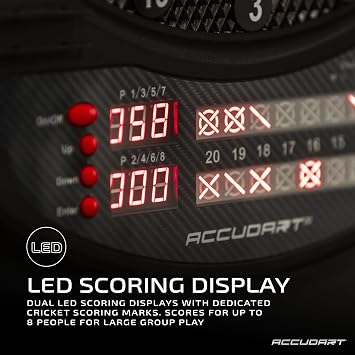 Accudart Meteor Electronic Dartboard 35 Games, 580 Variations, Virtual Opponent, Dual LED Scoring, Advanced Play Features, Supports Up to 8 Players Includes 6 SoftTip Darts & Tips