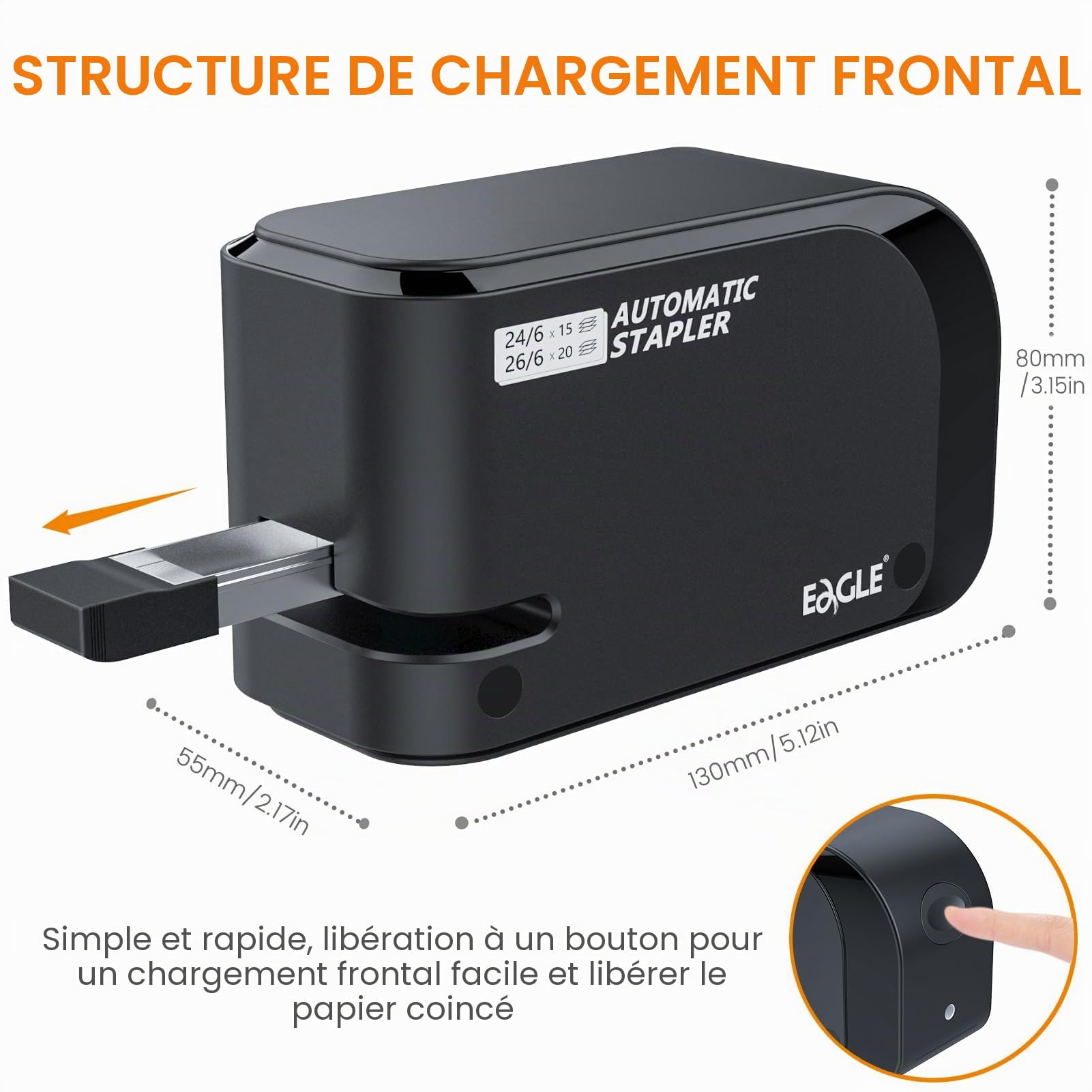 Eagle électrique Stapler-heavy Duty automatique agrafeuse, capacité 20 feuilles, Alimenté par batterie ou secteur, Noir (Adaptateur britannique)
