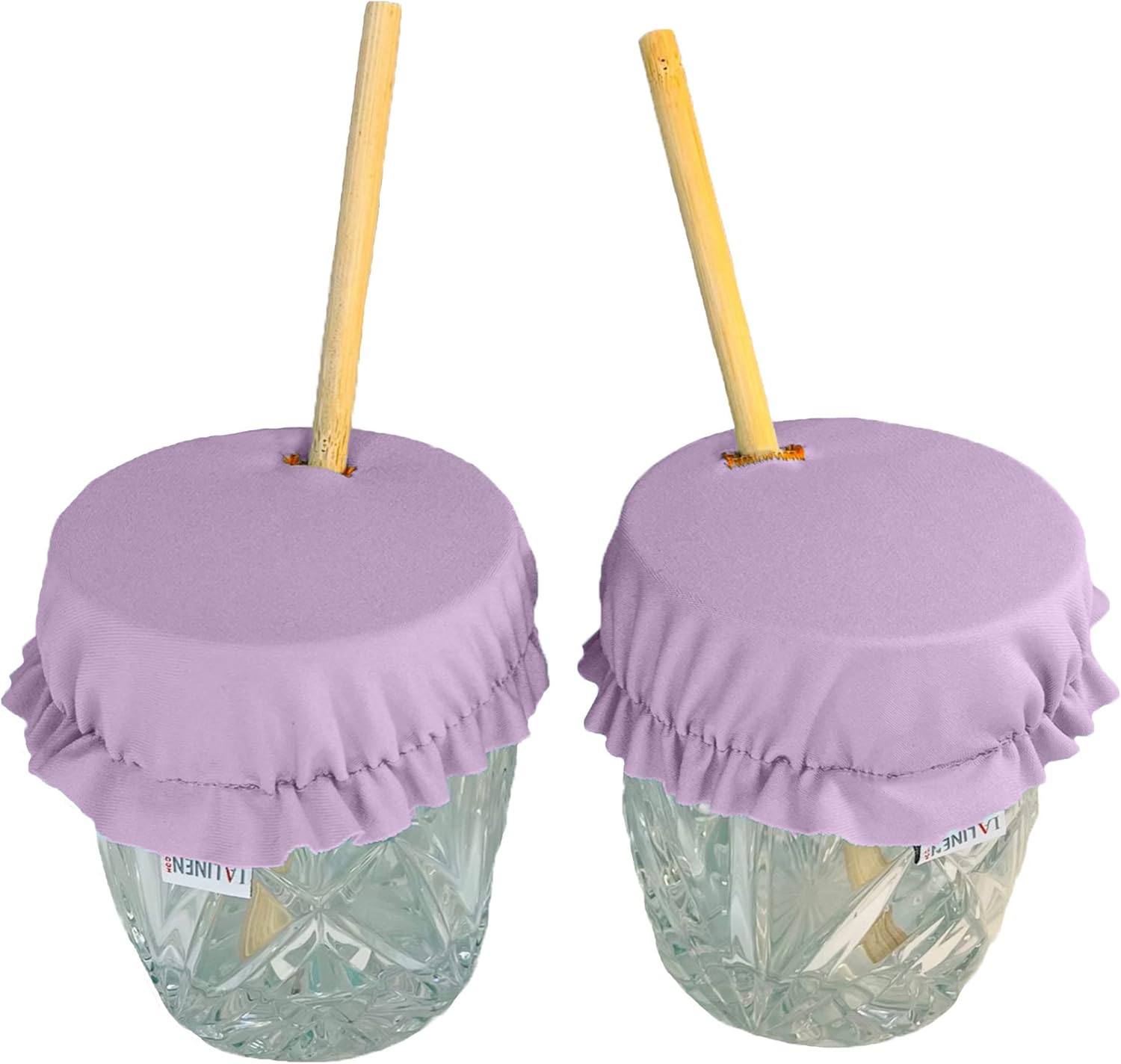LA Linen Drink Cover, Stretch Safety Glass Cover with Straw Hole, Washable and Reusable, Prevent Spiking or Spilling, Keep Out Sand, Flies, Leaves, Pet Hair, 2 Pack, Lilac
