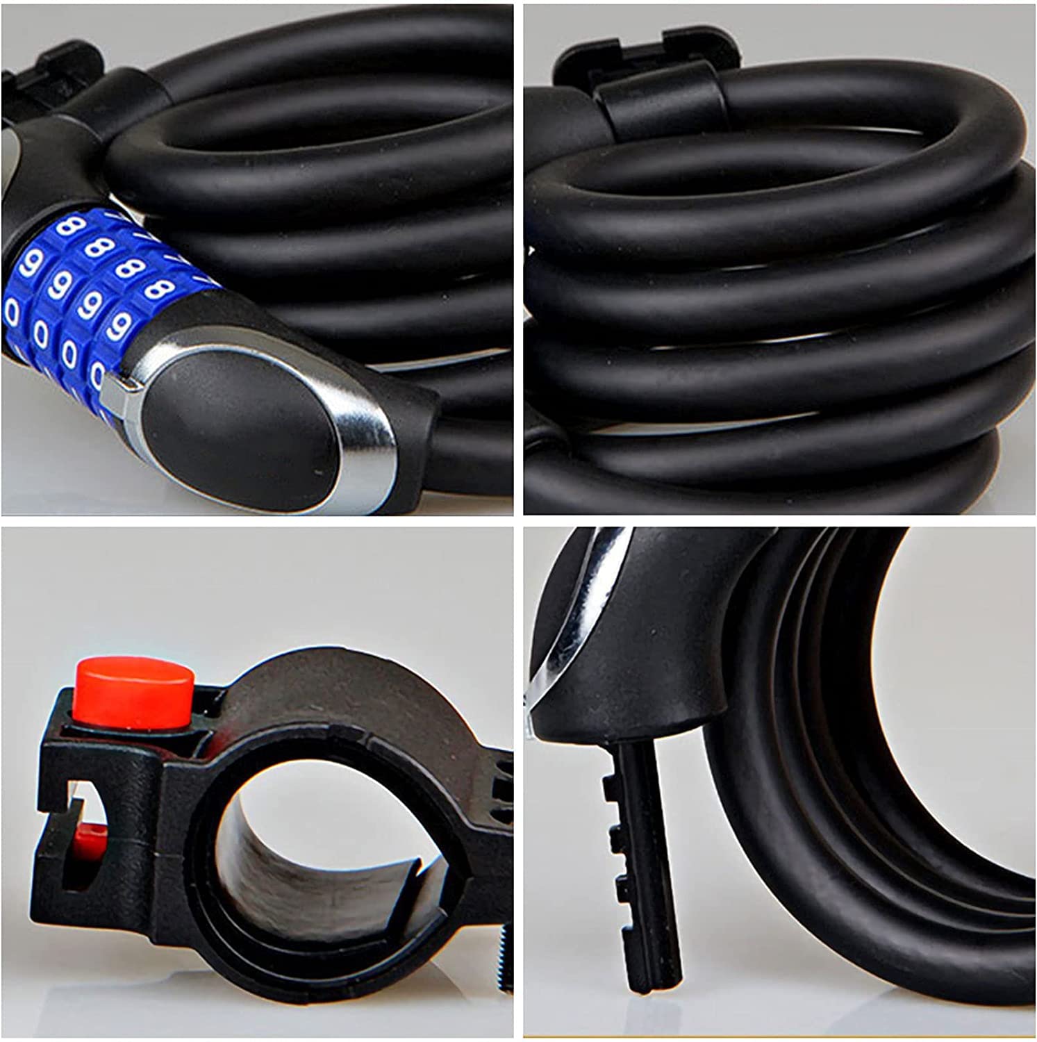 Generico Lucchetto per Bicicletta con Combinazione A 4 Cifre, Cavo in Acciaio Illuminato A LED, Cilindro in Acciaio Legato Resistente alle Alte E Basse Temperature (Black 120cm)