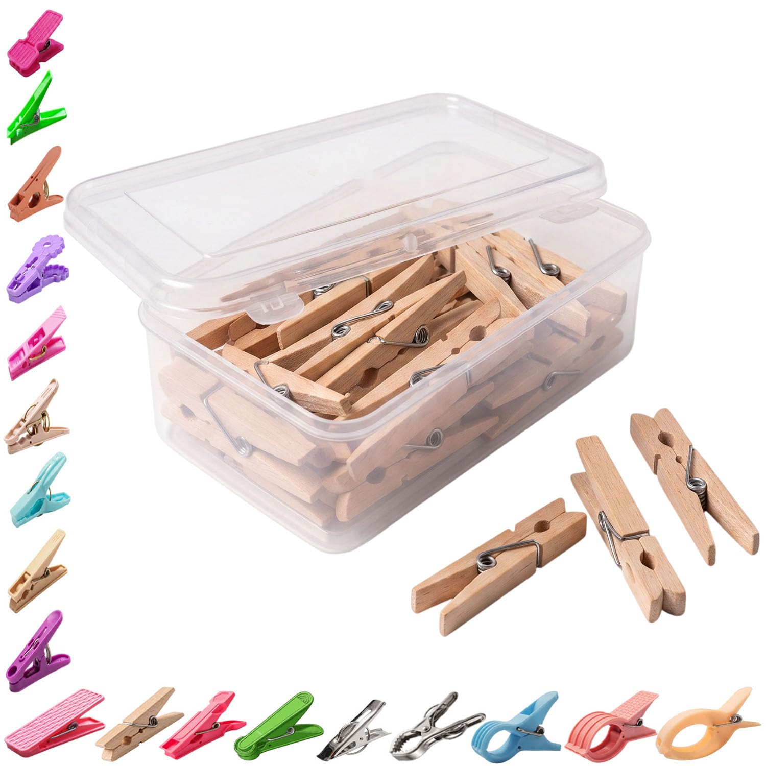 SAI Balaji Wooden Laundry Clips for Drying Clothes |24 Pcs | Strong Grip | Transparent Storage Box Included | Wooden Clothes Pegs for Indoor & Outdoor Clothesline Use-image-29