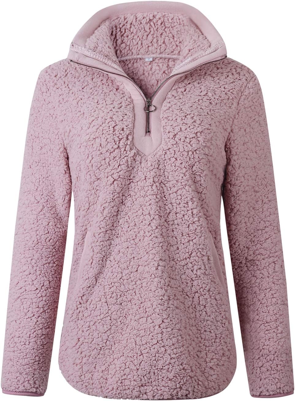 AQOTHES Womens Loose Casual Zipper Sherpa Fleece Pockets Pullover Sweatshirt for Women - Image 5
