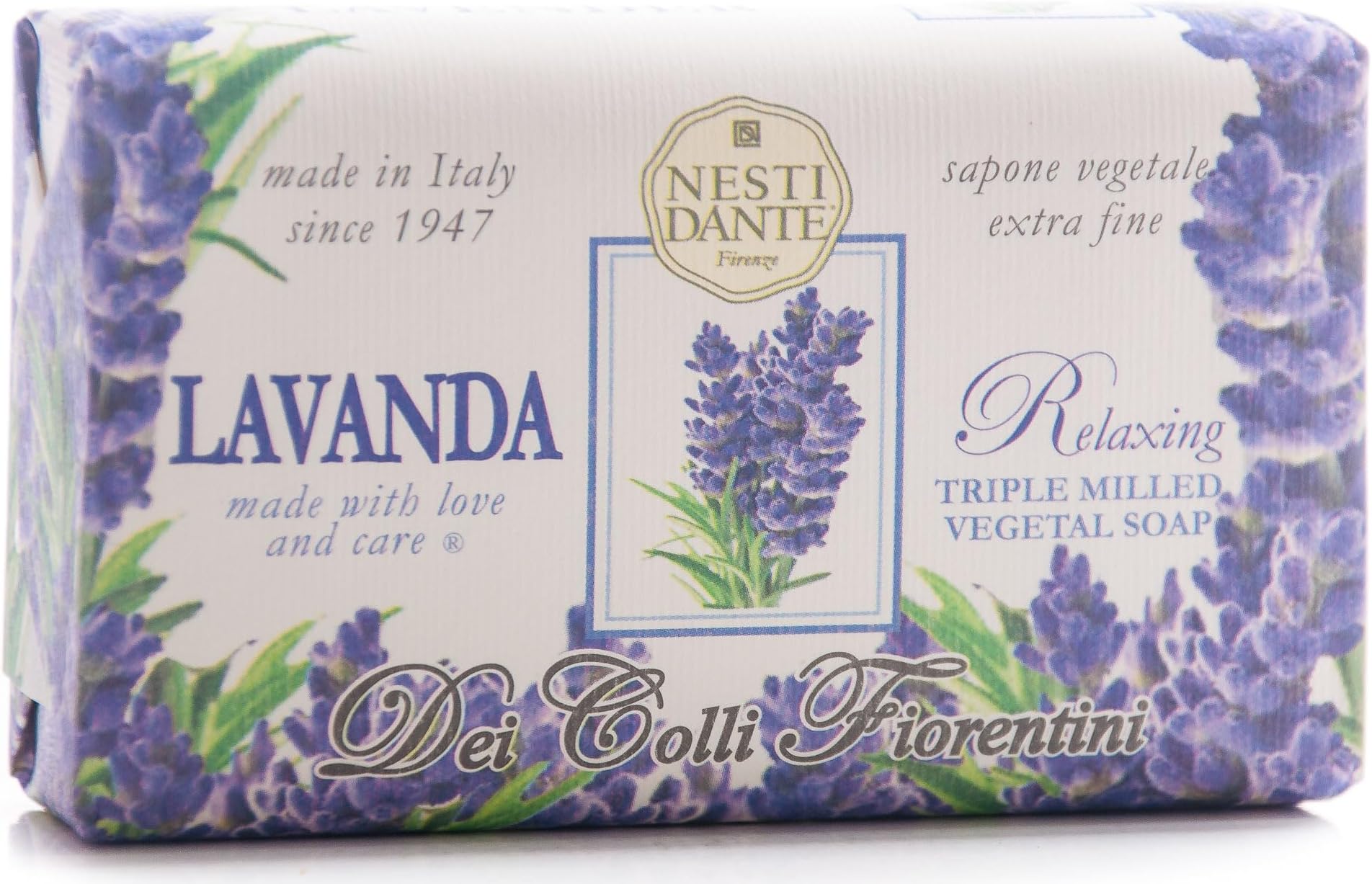 Dei Colli Fiorentini Lavender Triple Milled Soap Bar 250g | Italian Vegan Soap | Calming & Stress-Relieving Lavender | Moisturizing Gentle Cleanser | Paraben, GMO, PEG & Petrochemical-Free