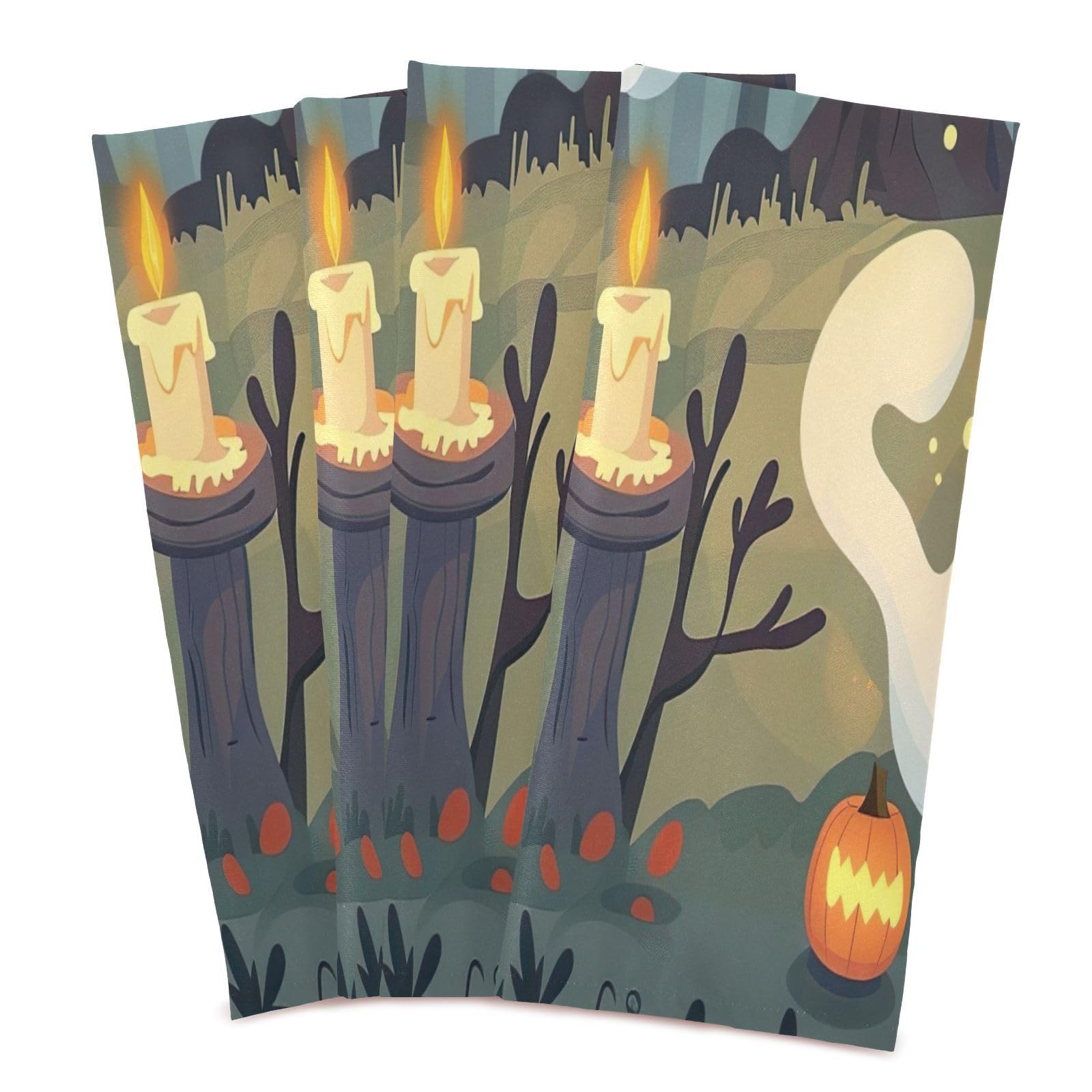 STAYTOP Cute Pumpkin and Ghost Kitchen Dish Towel Set,4Pcs Drying Kitchen Towels Tea Towels Gift Set for Drying Cleaning Cooking Baking