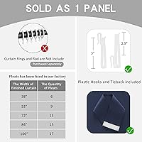 Vista 76 de Cortina plisada de 96 pulgadas de largo, con aislamiento térmico para oscurecer la habitación, cortina plisada con ganchos y alzapaños para sala